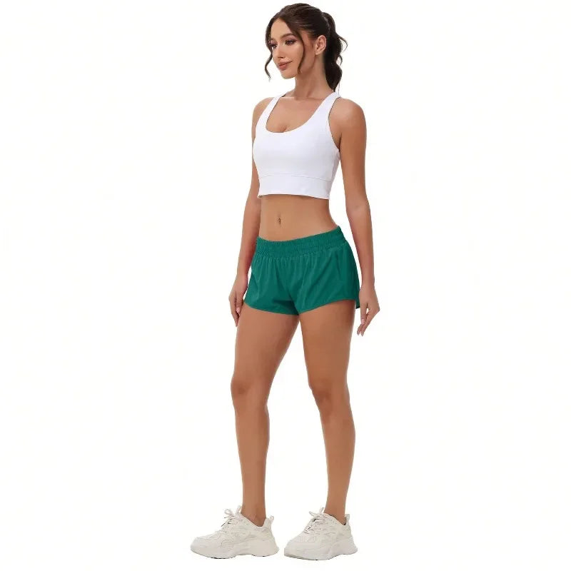 Womens Yoga Shorts Low Rise Lightweight Quick Dry Zip Pocket Liner