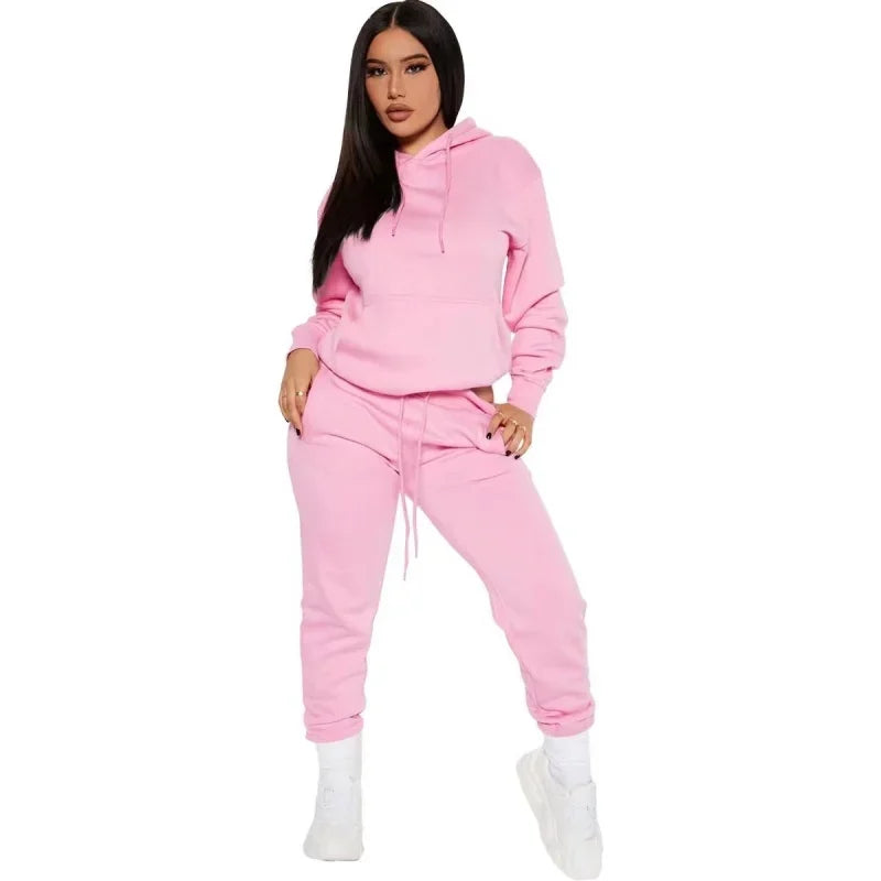 NONECN Winter Women Tracksuit Hoodie Sweatpants Set