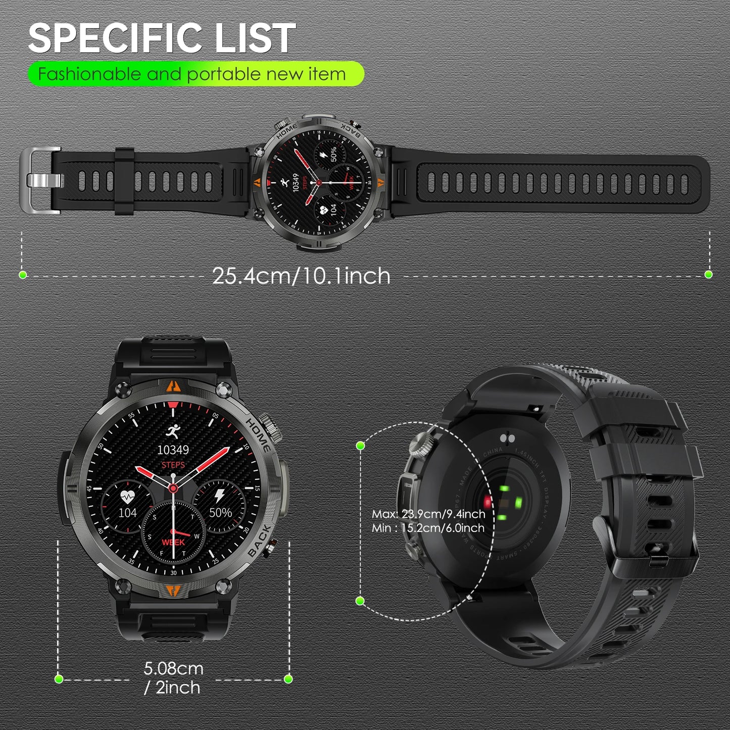 EIGIIS KE3 Smartwatch for Men with Health Monitor and Bluetooth