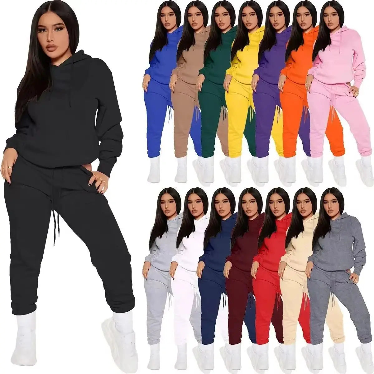 NONECN Winter Women Tracksuit Hoodie Sweatpants Set