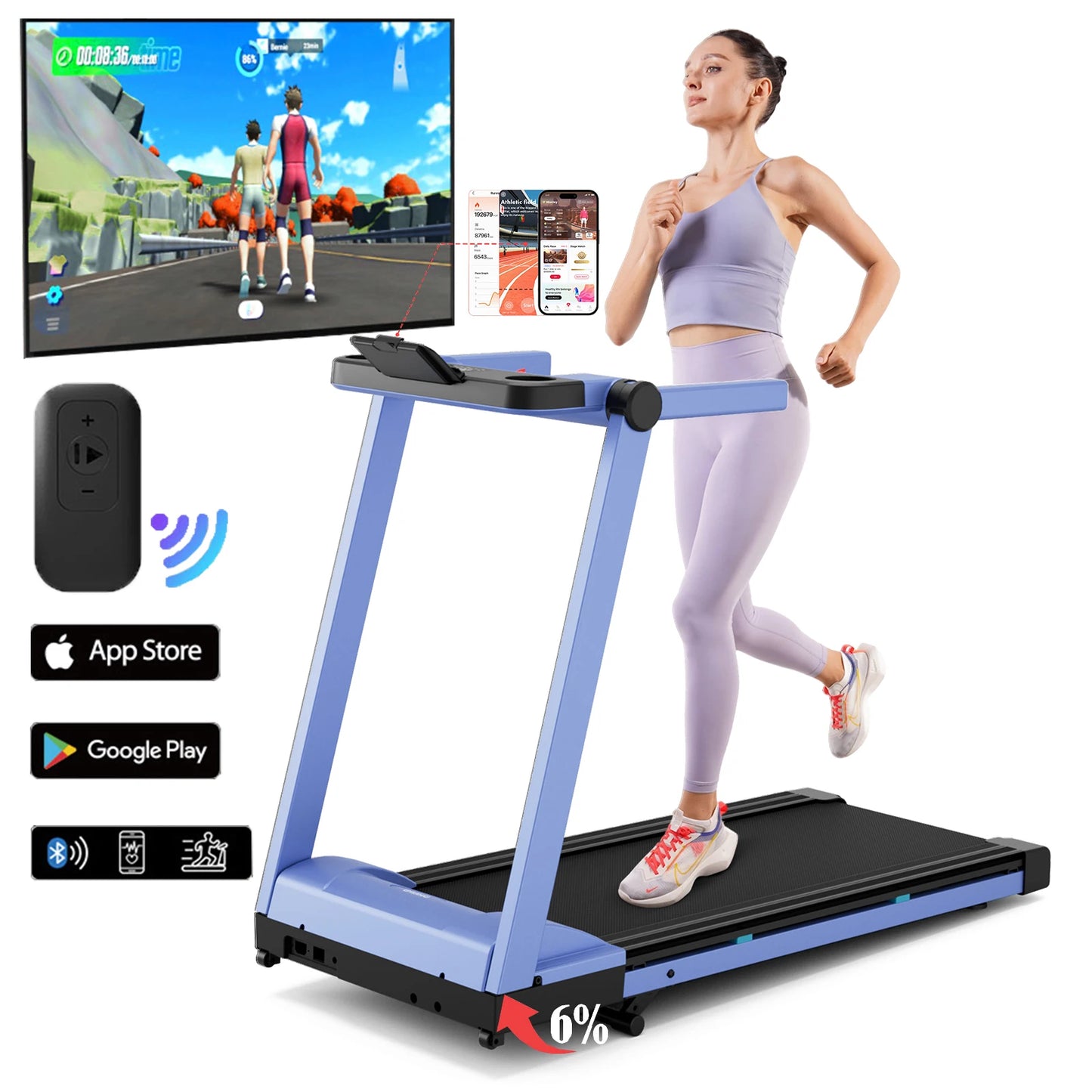 Superun 3.5HP Foldable Incline Treadmill With Handle Bar Holder Touch Screen And Smart App Data Monitoring
