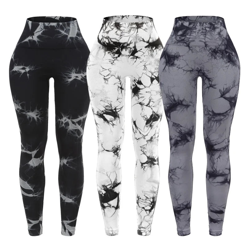 3 Piece High Waisted Tie Dye Leggings Set for Women Scrunch Butt Lifting