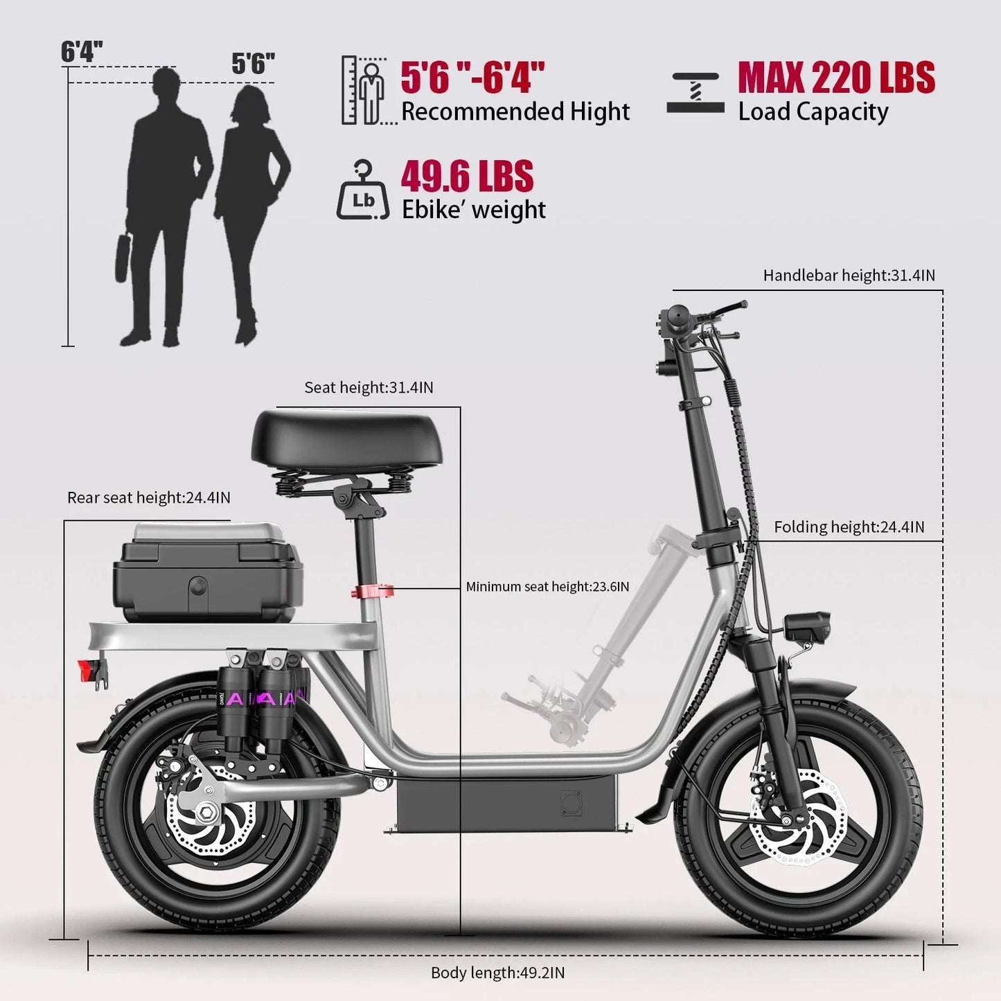 UPlee GQ8 Folding Electric Bike 250W Peak Motor 48V Battery