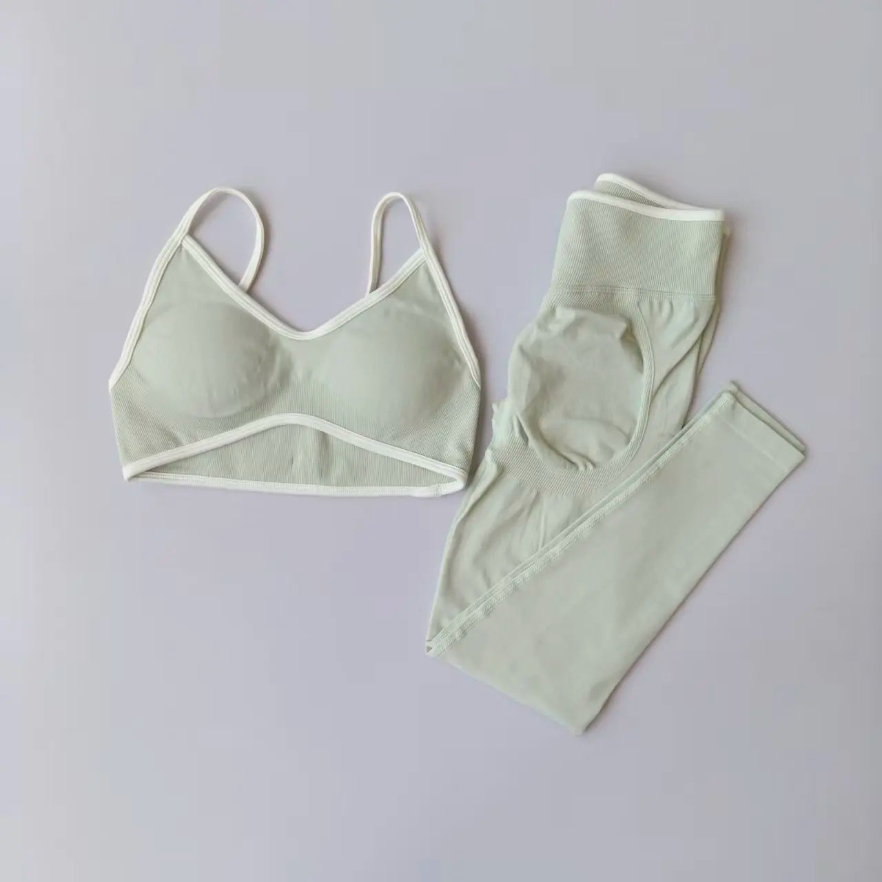 Two Piece Strappy Seamless Sports Bra And High Waist Leggings Set For Women