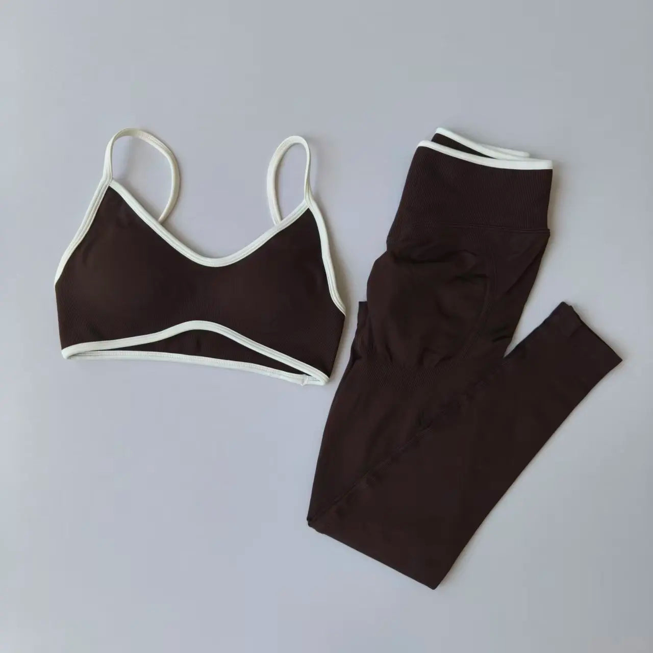 Two Piece Strappy Seamless Sports Bra And High Waist Leggings Set For Women