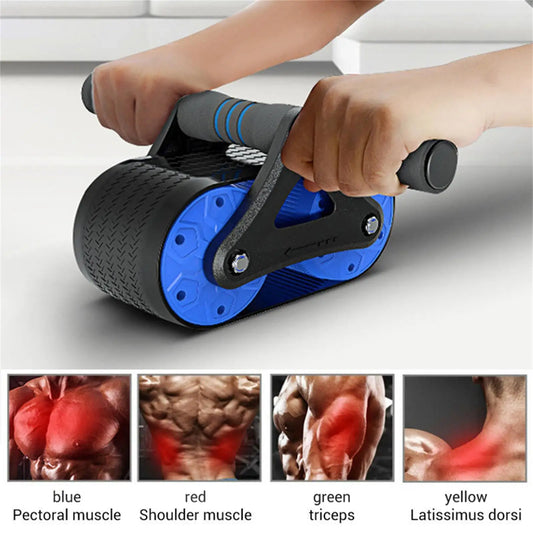 Springback Wheels Roller Domestic Abdominal Exerciser Push‑up Training Mute Fitness Equipment Blue