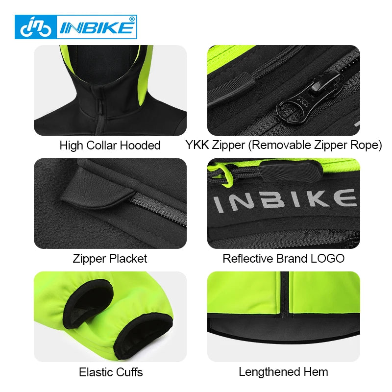 INBIKE Mens Winter Cycling Jacket With Hood Windproof Fleece Coat