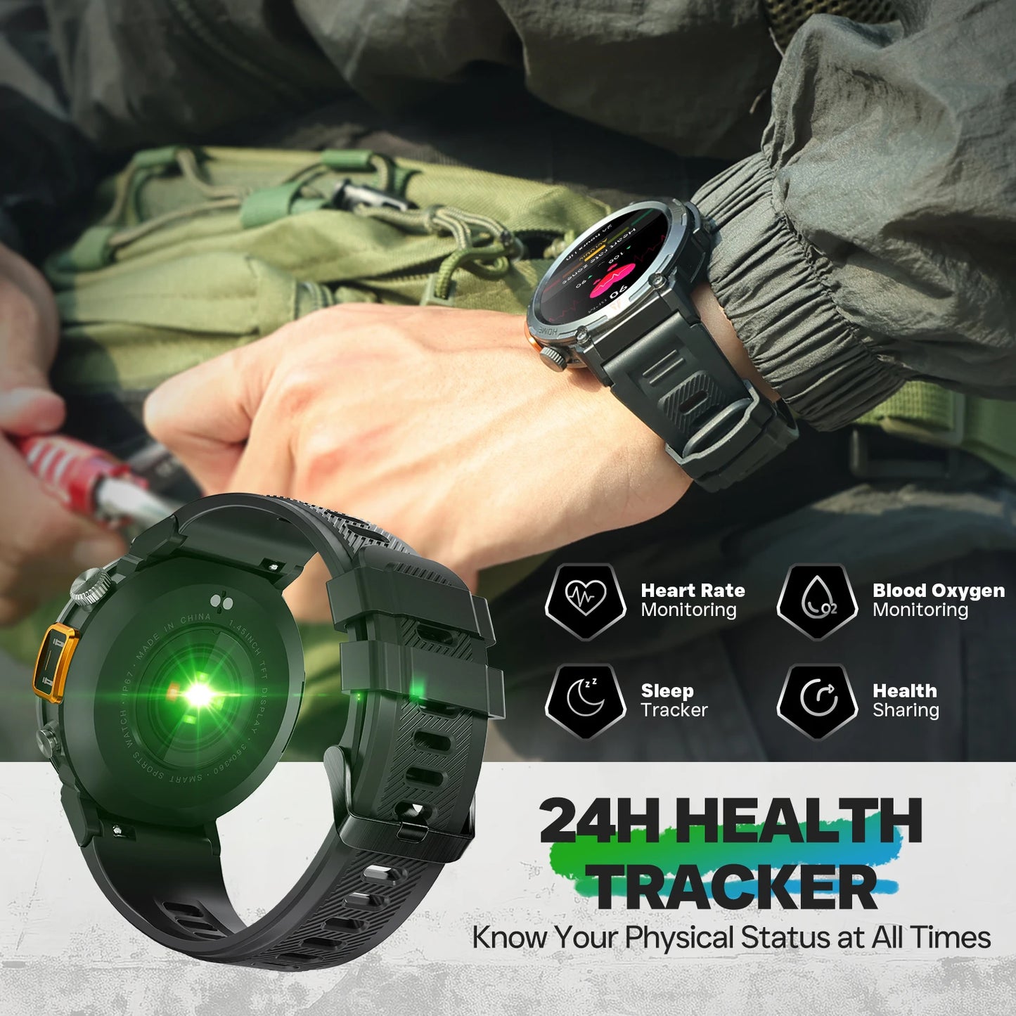 EIGIIS KE3 Smartwatch for Men with Health Monitor and Bluetooth