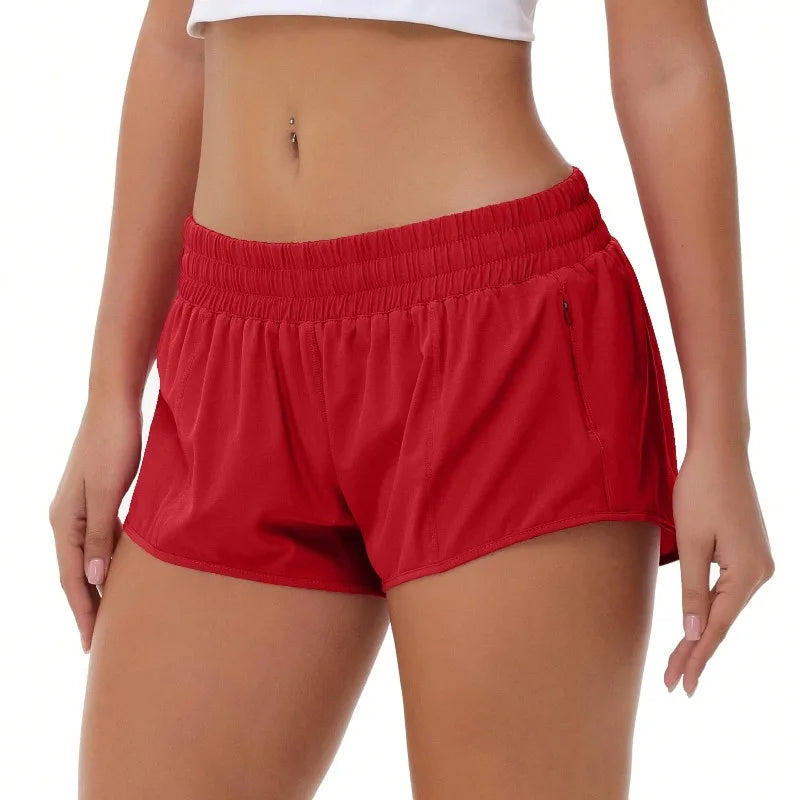 Womens Yoga Shorts Low Rise Lightweight Quick Dry Zip Pocket Liner