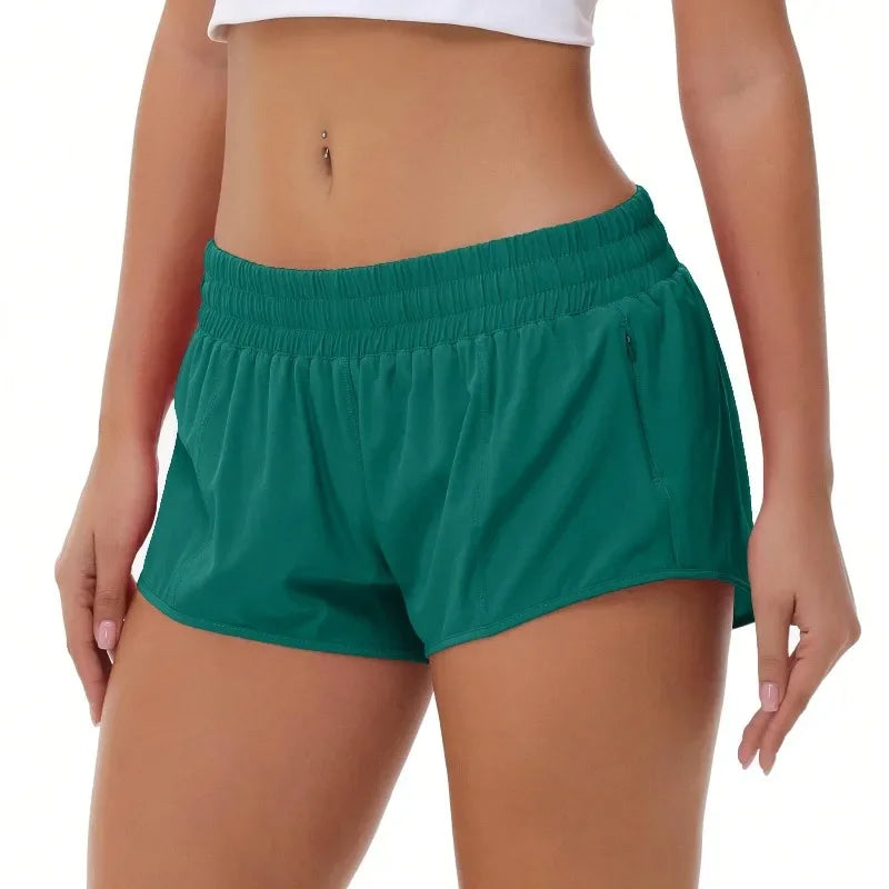 Womens Yoga Shorts Low Rise Lightweight Quick Dry Zip Pocket Liner
