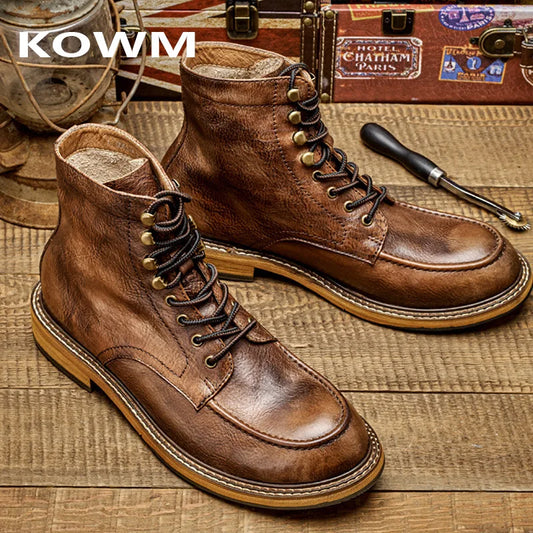 KOWM Men's Waterproof Hiking Shoes Leather Tactical Boots for Outdoor Adventures