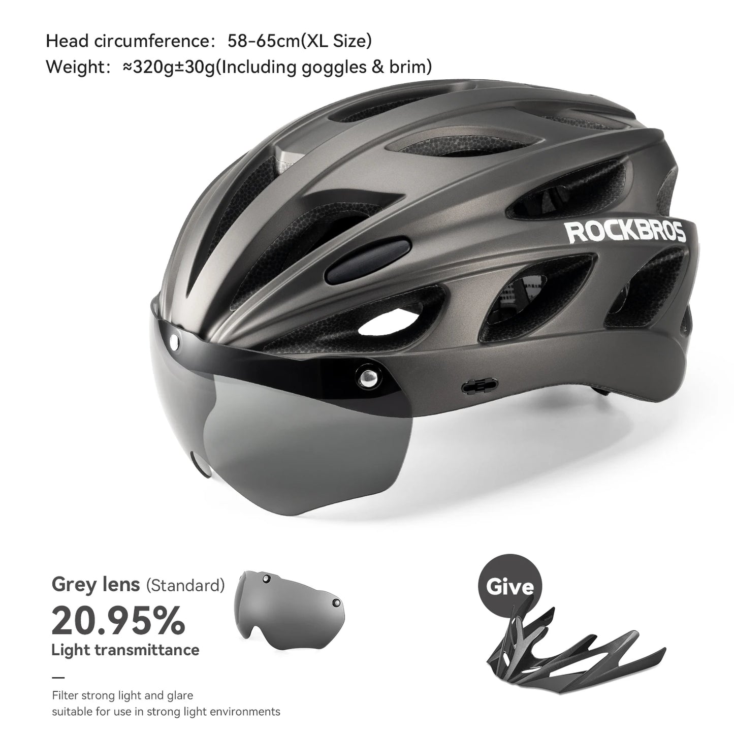 ROCKBROS Cycling Helmet With Goggles Lightweight Integrated MTB Road