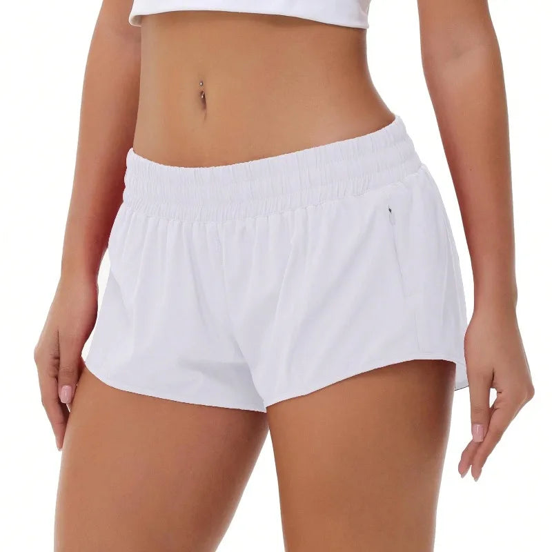 Womens Yoga Shorts Low Rise Lightweight Quick Dry Zip Pocket Liner