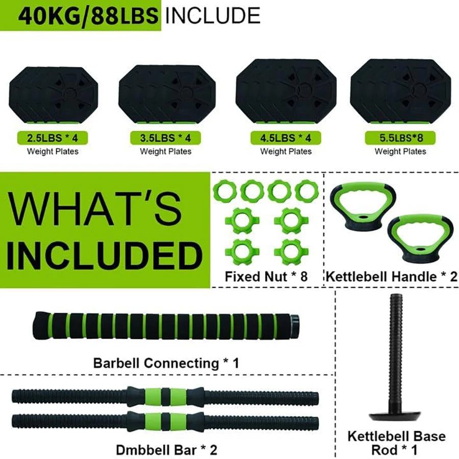66lbs 88lbs 4 in 1 Adjustable Kettlebell Dumbbell Set for Home Gym Fitness