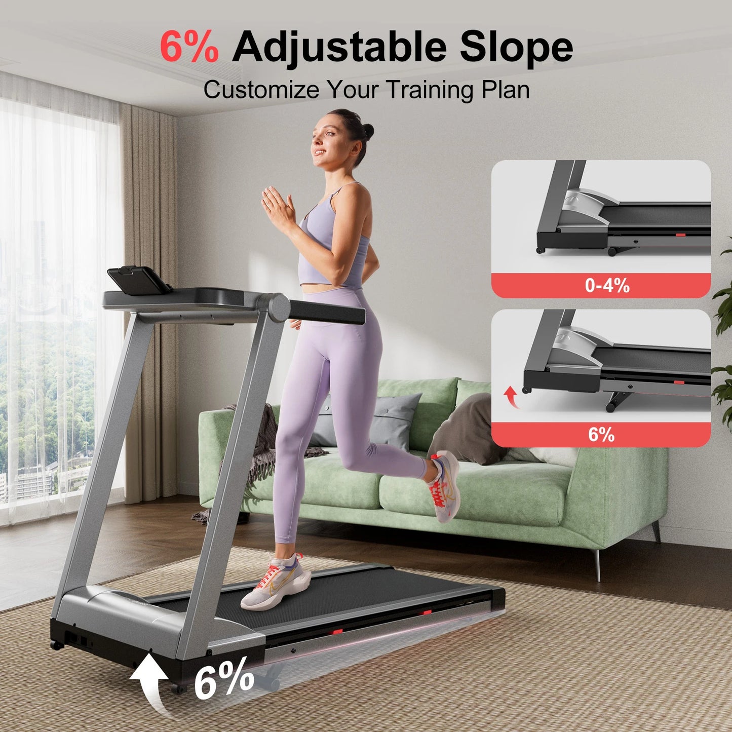 Superun 3.5HP Foldable Incline Treadmill With Handle Bar Holder Touch Screen And Smart App Data Monitoring