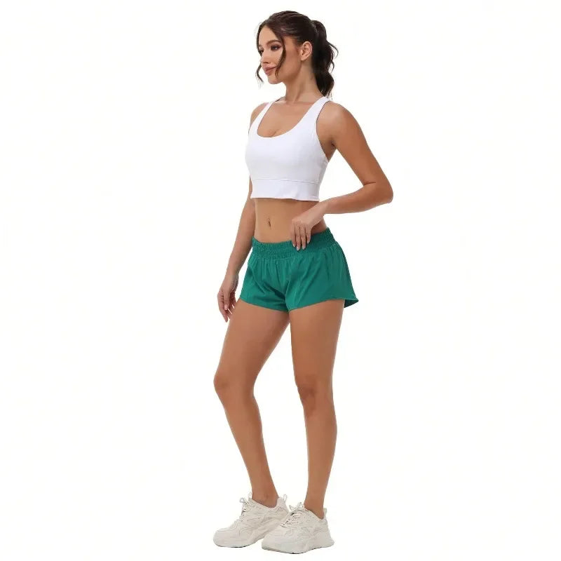 Womens Yoga Shorts Low Rise Lightweight Quick Dry Zip Pocket Liner