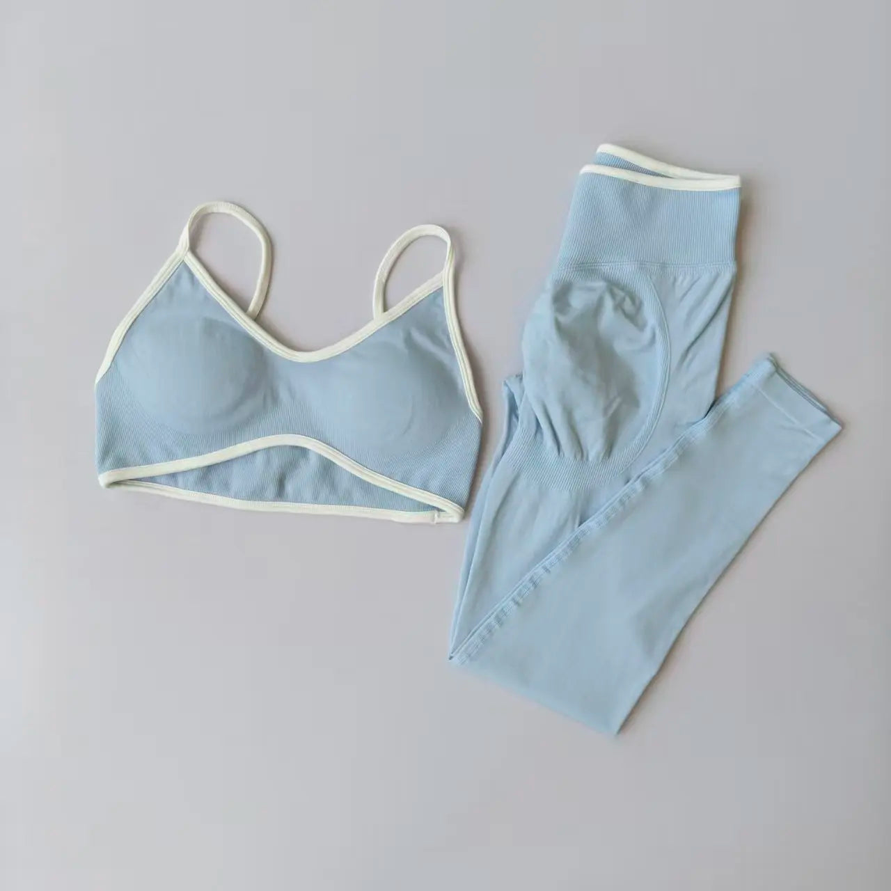 Two Piece Strappy Seamless Sports Bra And High Waist Leggings Set For Women