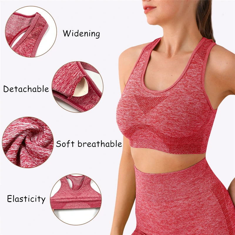 Seamless Women Yoga Set Long Sleeve Crop Top High Waist Leggings