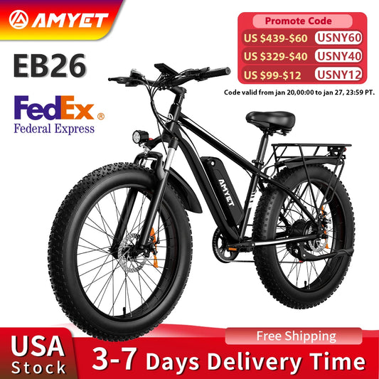 AMYET EB26 Electric Mountain Fat Tire Ebike 1000W 48V