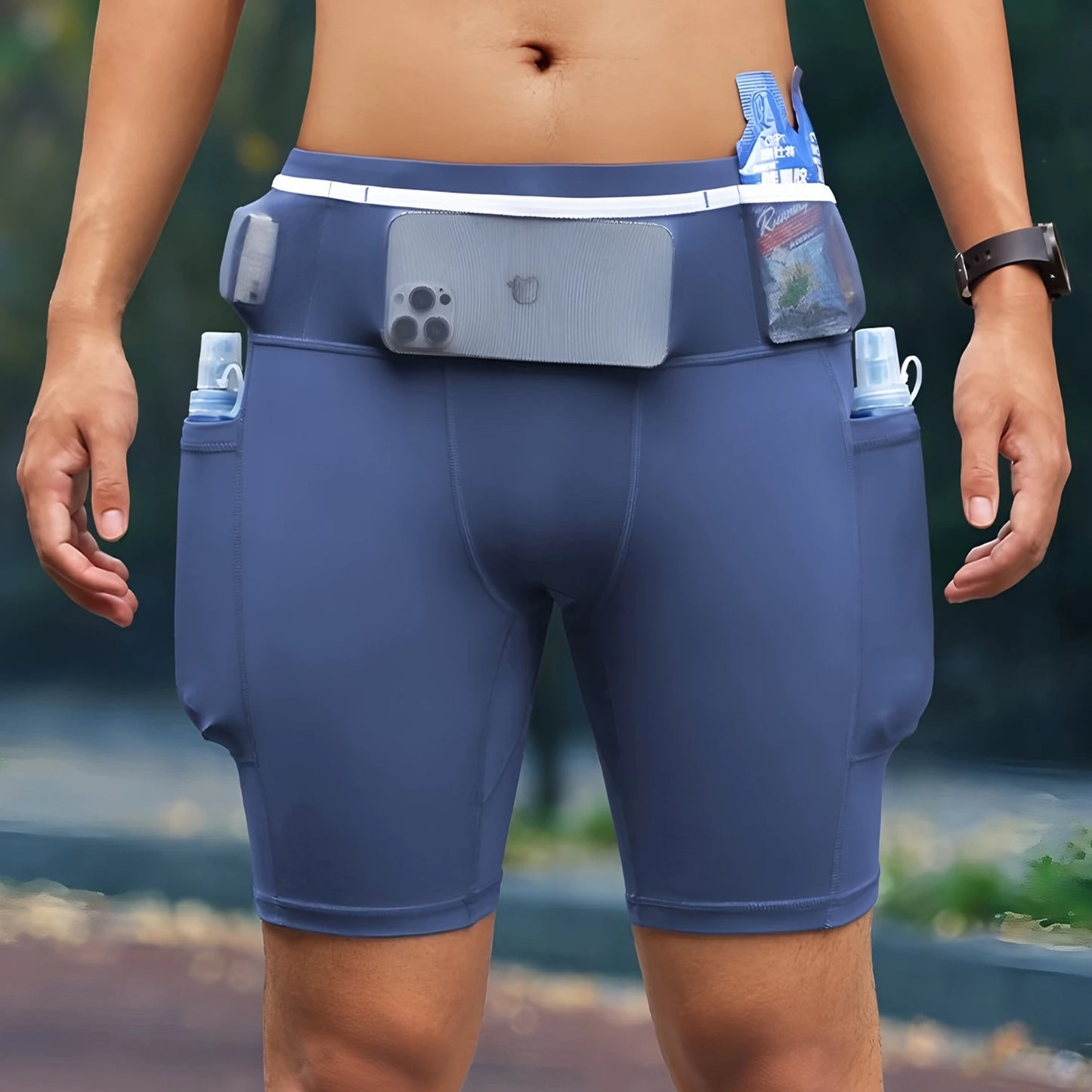 Mul-Pockets Mens Compression Running Shorts Quick Dry Training