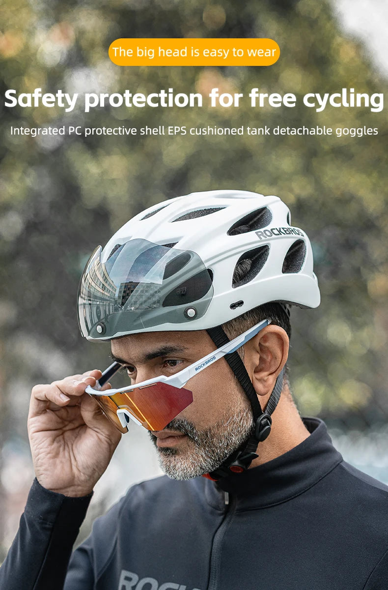 ROCKBROS Cycling Helmet With Goggles Lightweight Integrated MTB Road