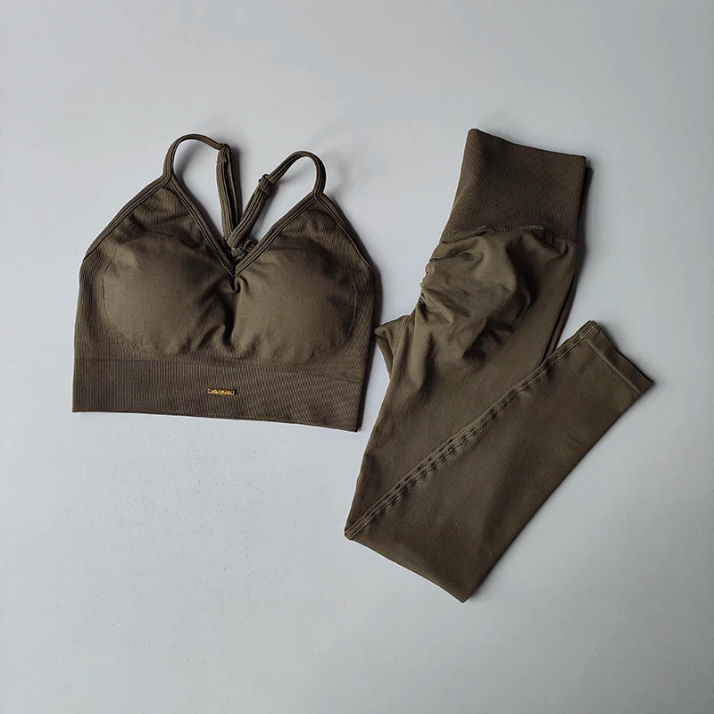 SKINOFSKINCN Seamless Yoga Set With V Neck Bra Leggings