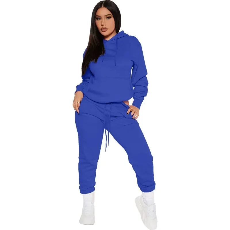 NONECN Winter Women Tracksuit Hoodie Sweatpants Set