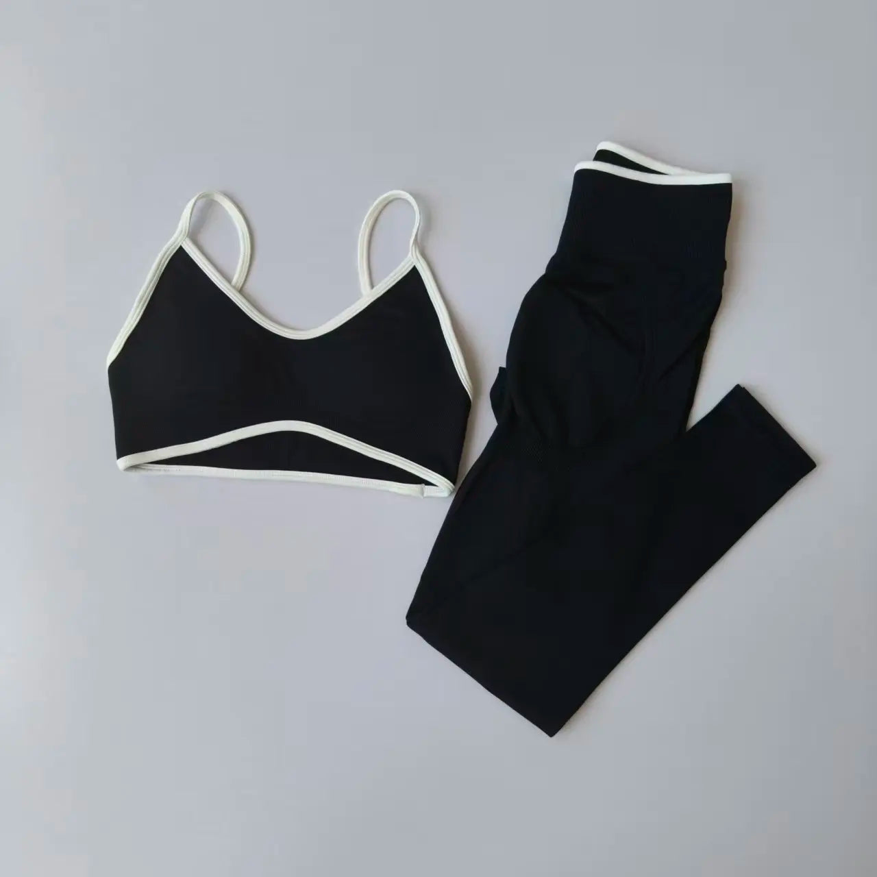 Two Piece Strappy Seamless Sports Bra And High Waist Leggings Set For Women