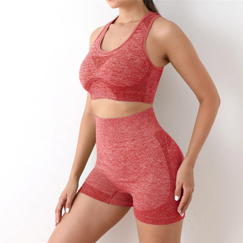 Seamless Women Yoga Set Long Sleeve Crop Top High Waist Leggings