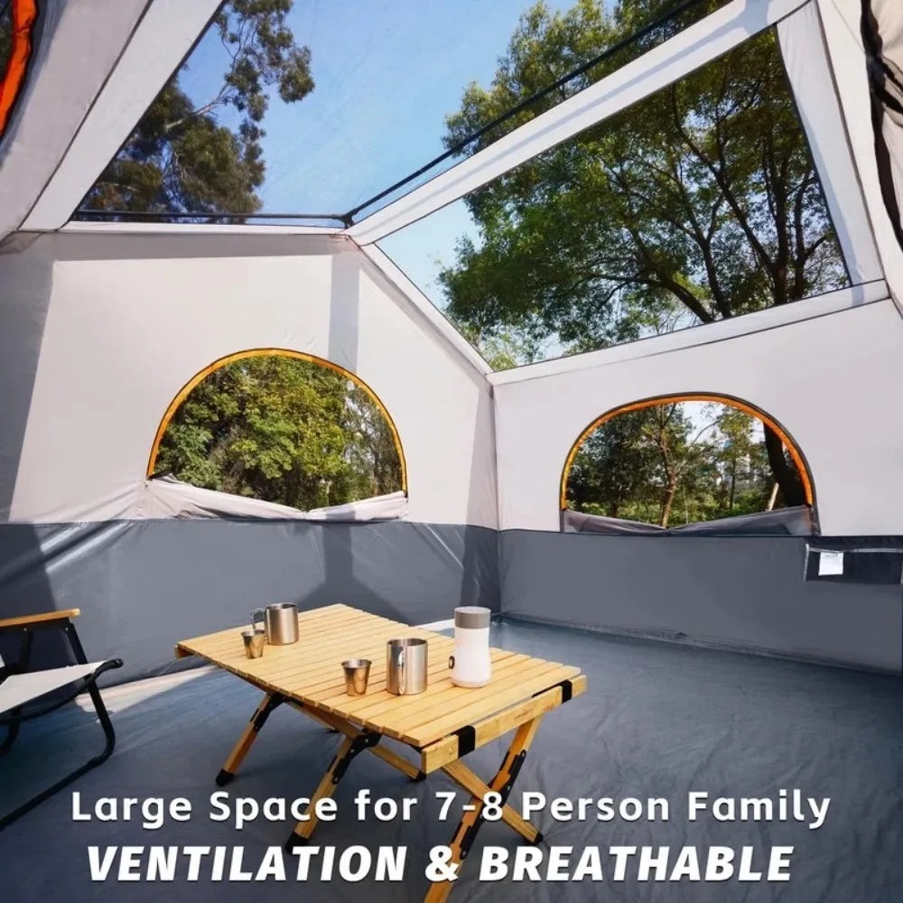 8 Person Portable Family Cabin Tent for Camping and Hiking Adventures
