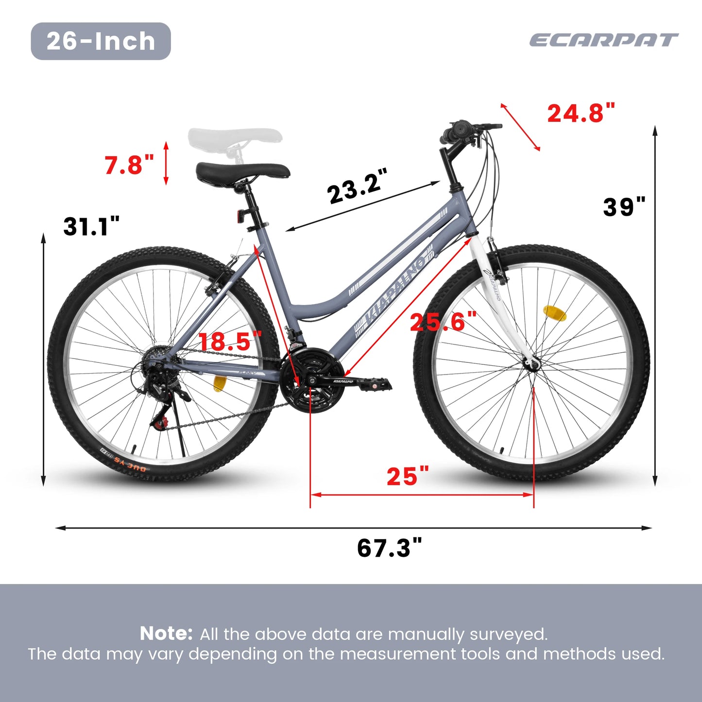 Ecarpat Womens Mountain Bike 21 Speed V Brake Carbon Steel
