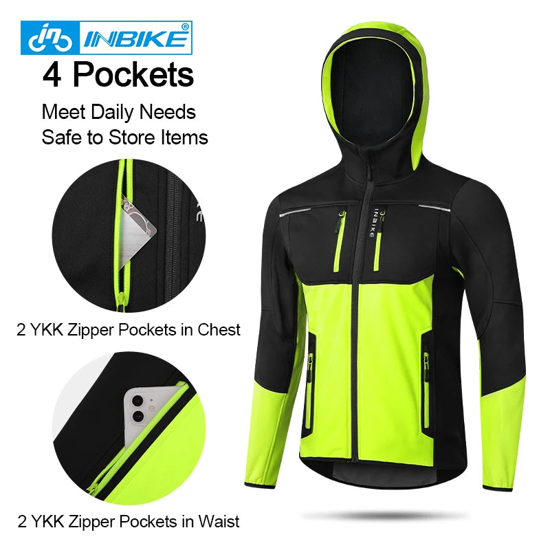 INBIKE Mens Winter Cycling Jacket With Hood Windproof Fleece Coat