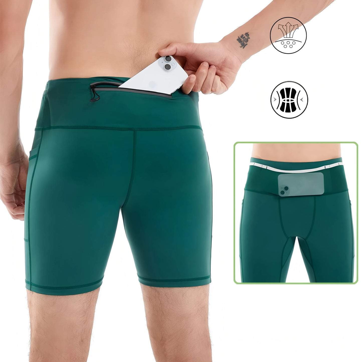Mul-Pockets Mens Compression Running Shorts Quick Dry Training