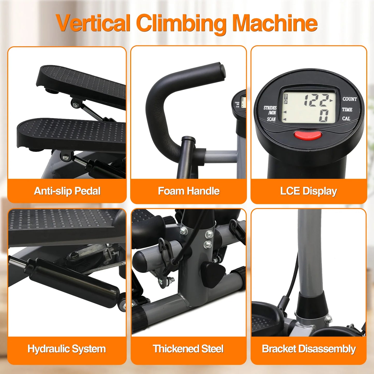 Home Gym Exercise Stepper Machine With LCD Monitor And Bands