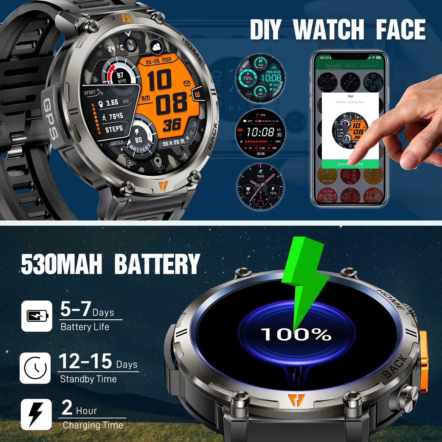 EIGIIS KE3 Smartwatch For Men Full Touch Screen Health Monitor