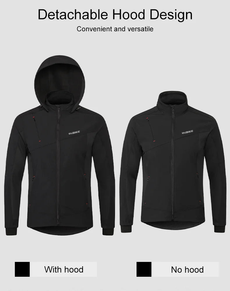 INBIKE Mens Winter Cycling Jacket With Hood Windproof Fleece Coat