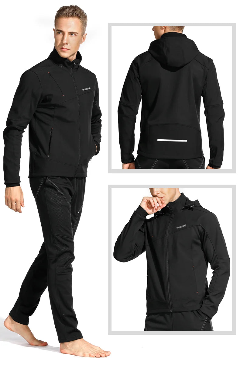 INBIKE Mens Winter Cycling Jacket With Hood Windproof Fleece Coat