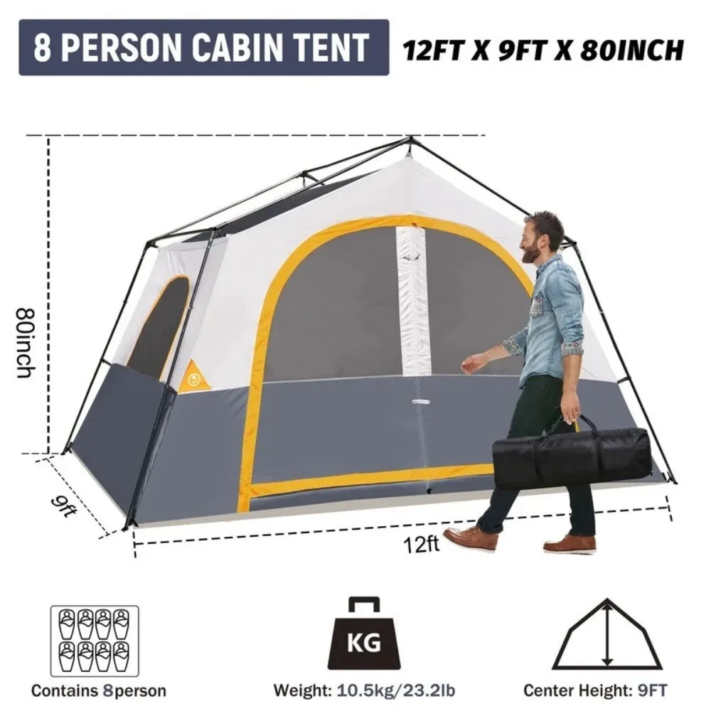 8 Person Portable Family Cabin Tent for Camping and Hiking Adventures