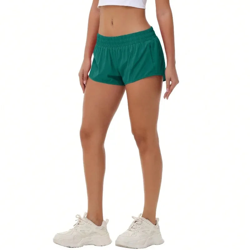 Womens Yoga Shorts Low Rise Lightweight Quick Dry Zip Pocket Liner