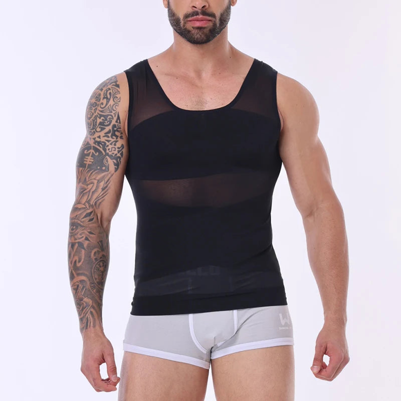 LALAMELONCN Mens Mesh Compression Vest Shapewear Tank Top