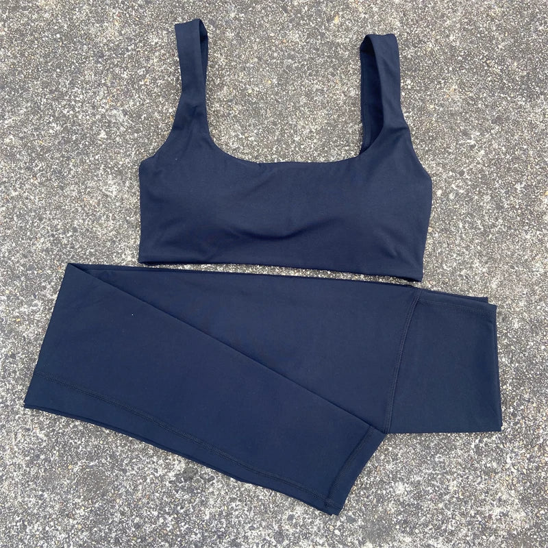 Nonecn Yoga Set Hollow Back Bra Top High Waist Leggings