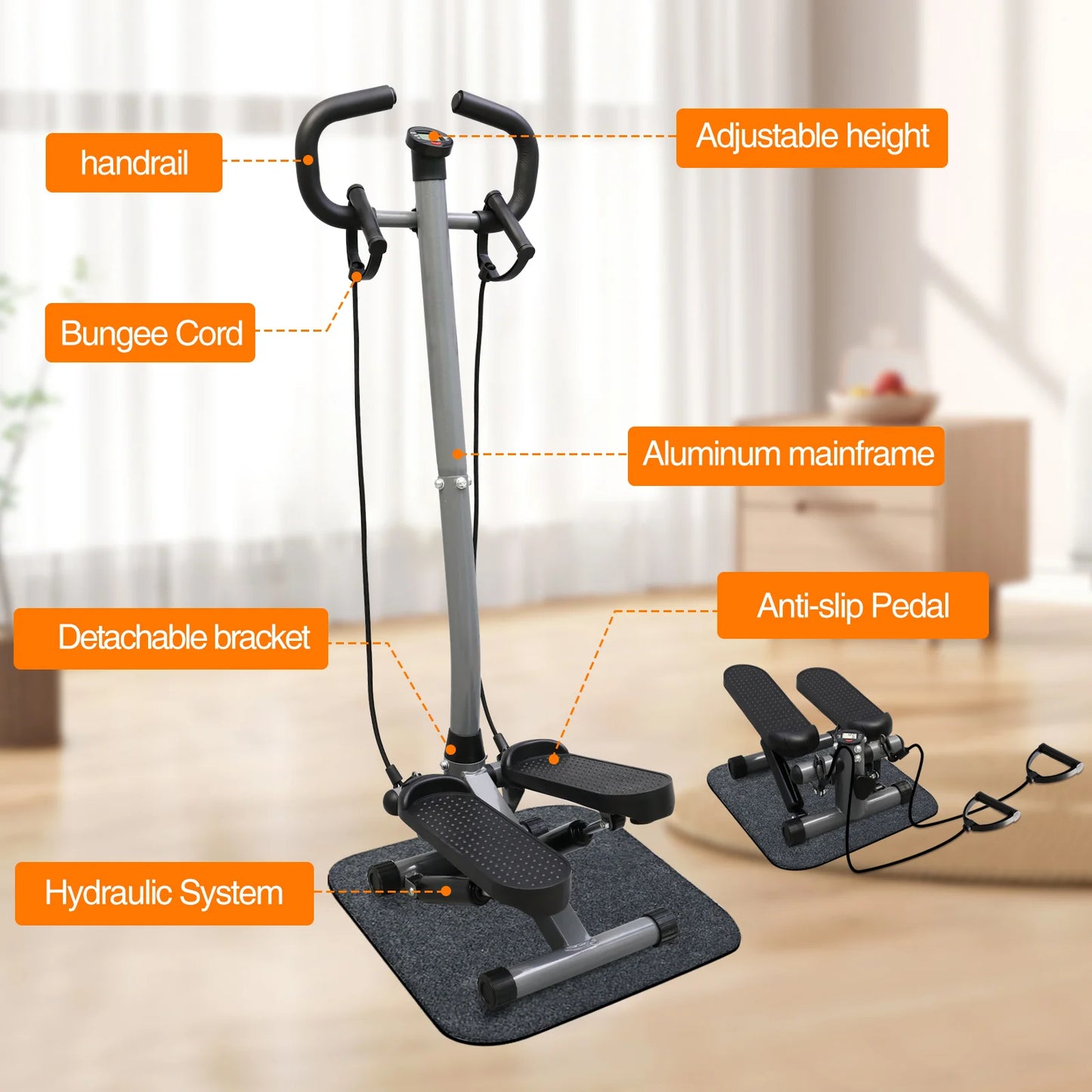 Home Gym Exercise Stepper Machine With LCD Monitor And Bands