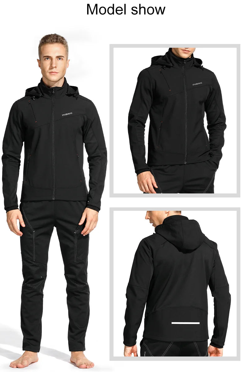 INBIKE Mens Winter Cycling Jacket With Hood Windproof Fleece Coat