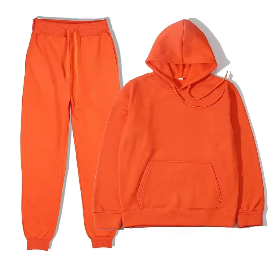 NONECN Winter Women Tracksuit Hoodie Sweatpants Set