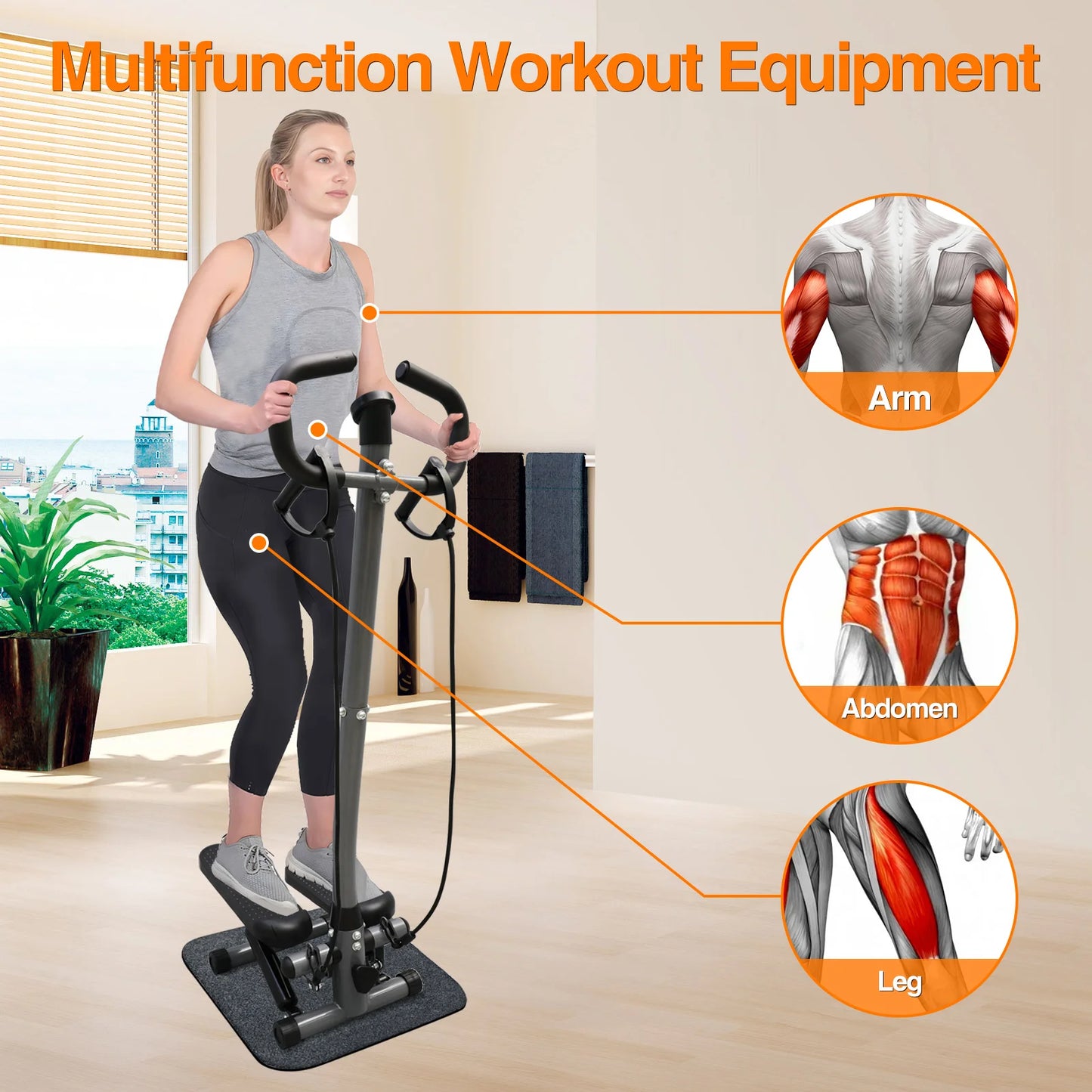 Home Gym Exercise Stepper Machine With LCD Monitor And Bands