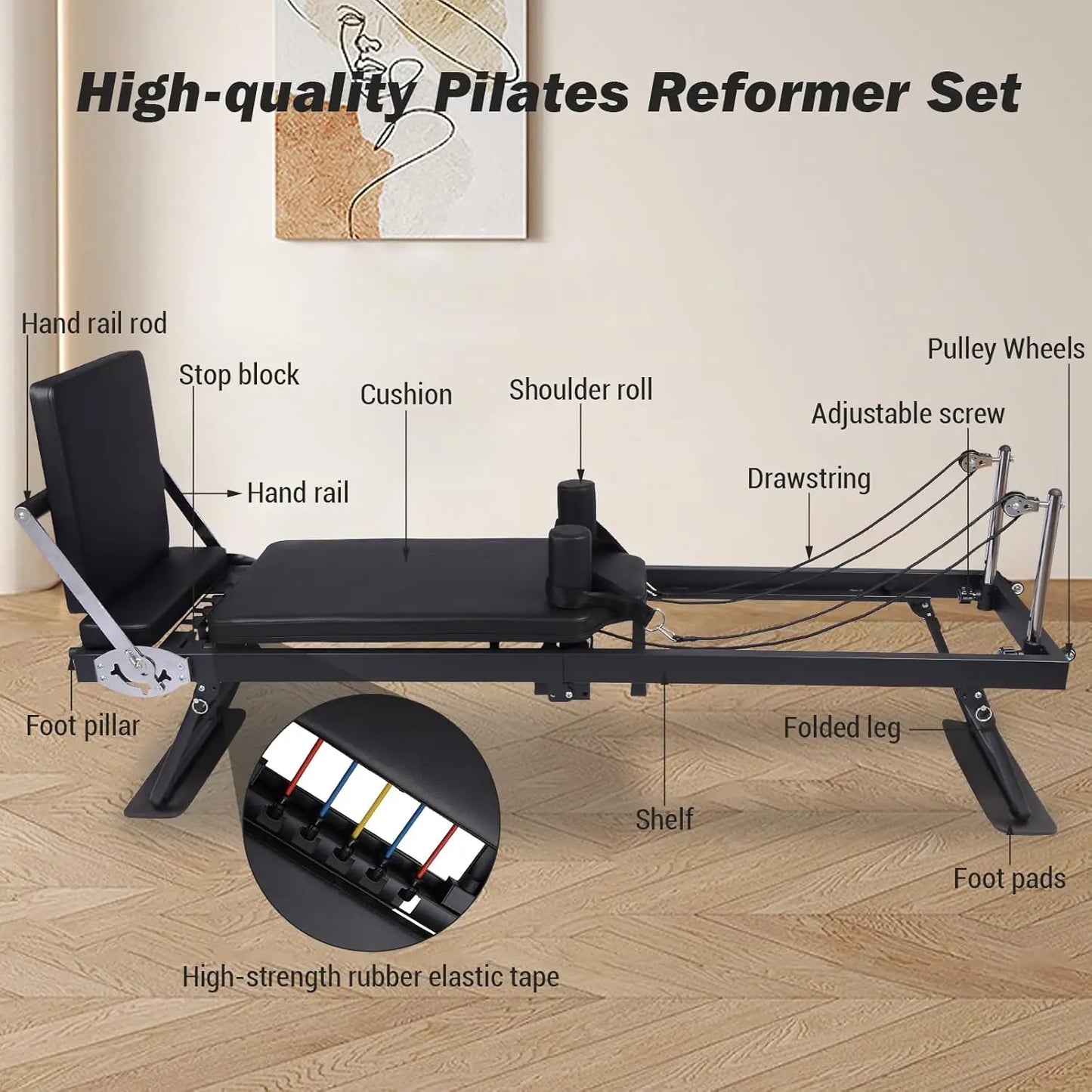 HiMISSH Pilates Reformer Foldable Home Gym Equipment