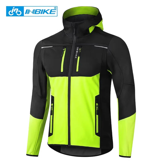 INBIKE Mens Winter Cycling Jacket With Hood Windproof Fleece Coat