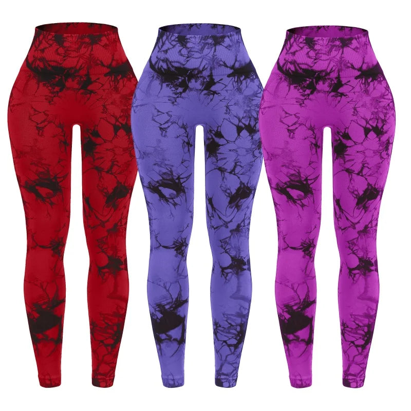3 Piece High Waisted Tie Dye Leggings Set for Women Scrunch Butt Lifting