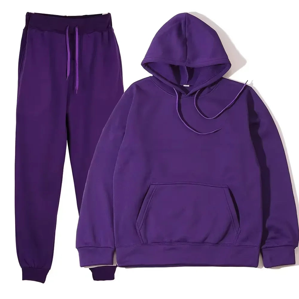 NONECN Winter Women Tracksuit Hoodie Sweatpants Set
