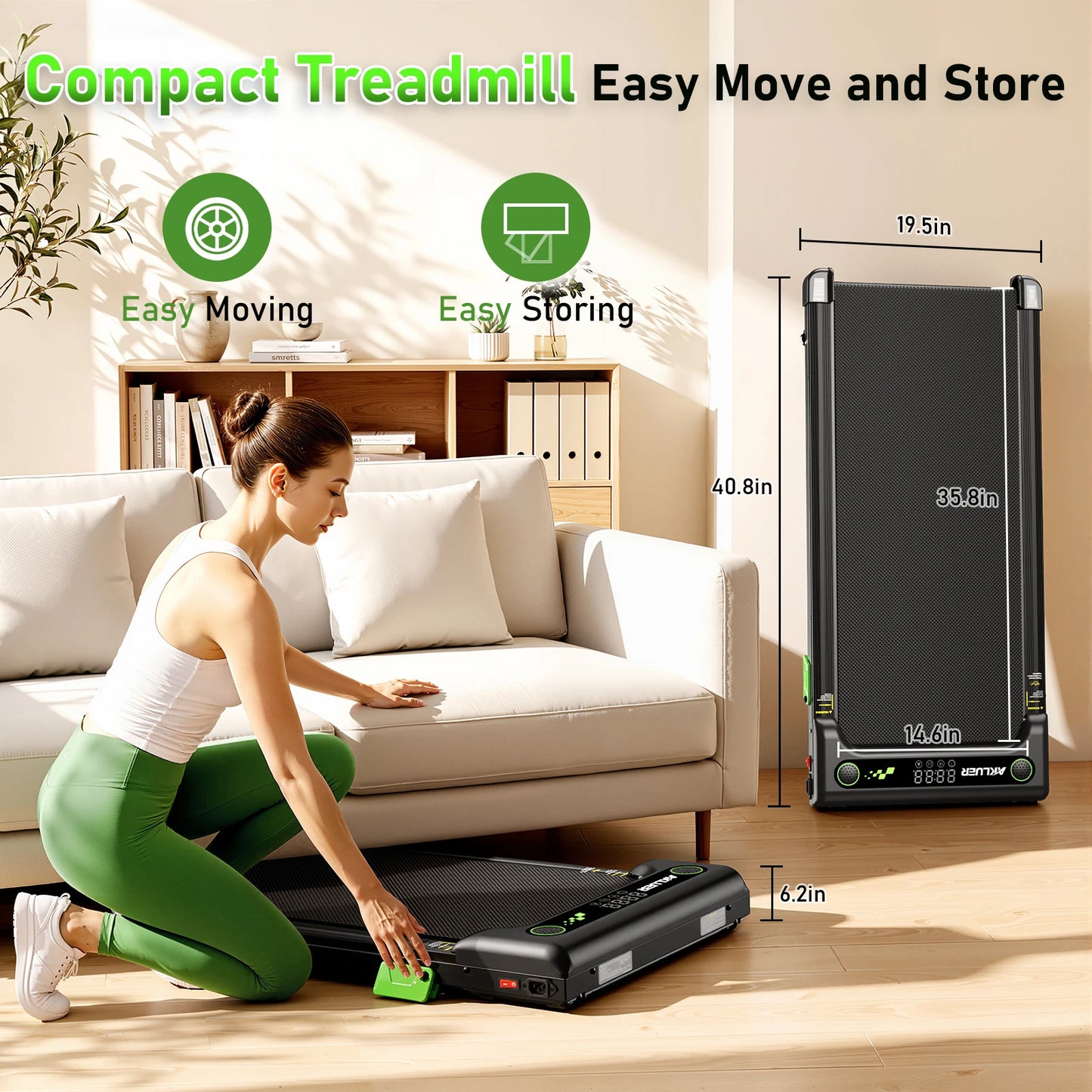 AKLUER Walking Pad Under Desk Treadmill Incline 2.5HP Remote Control